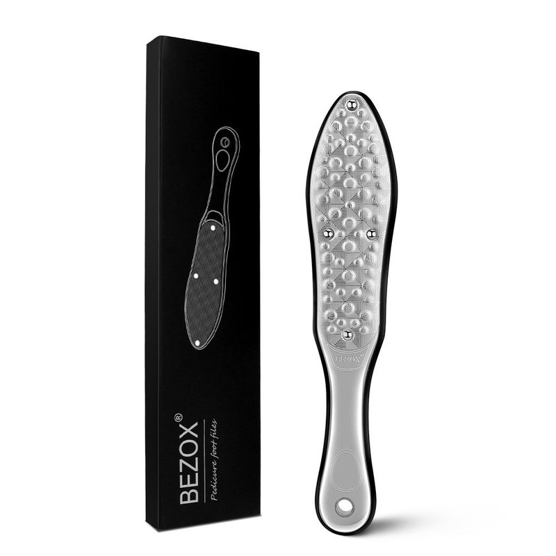BEZOX Professional Foot File Callus Remover  Double Sided Pedicure Rasp for Cracked Heel and Dead Foot Skin - Heavy Duty Surgical Grade Stainless Steel - W/Cloth Storage Bag & Gift Box - Image 1